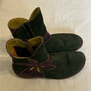 Think! Green and Yellow Ankle Boots with Decorative Accent